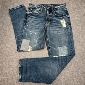 Lucky Brand Boy Mid Rise Relaxed Straight Jeans Womens 00/24 Blue Patchwork Boho